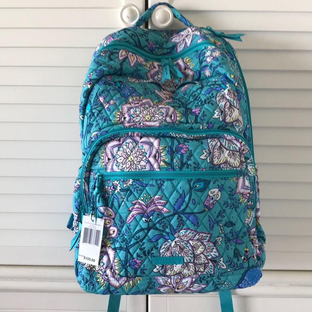Vera Bradley LARGE Essential BACKPACK NWT PEACOCK GARDEN XL Blue Green Travel - Picture 6 of 8